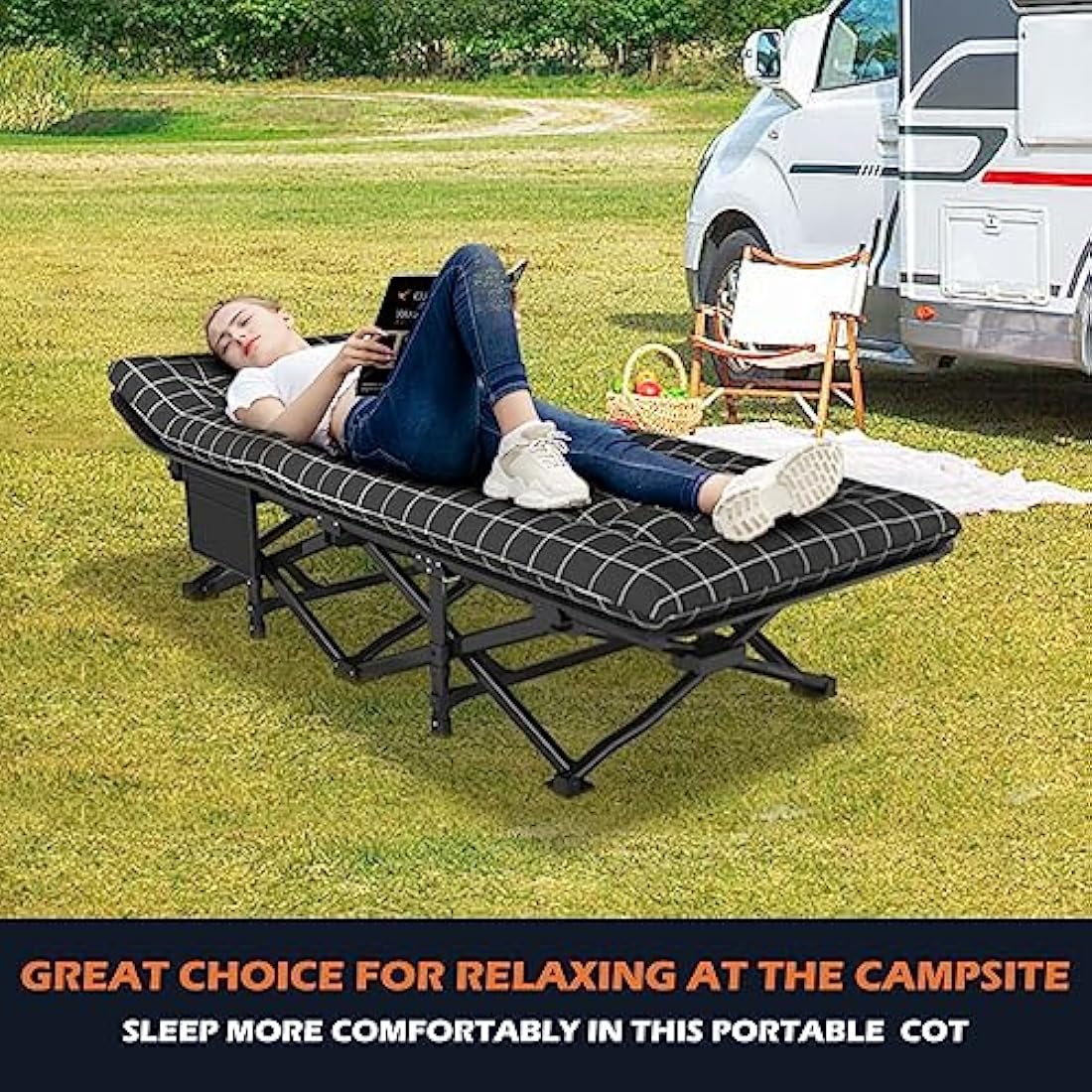 ATORPOK Heavy Duty Camping Cot with Cushion | Portable 450lbs Bed