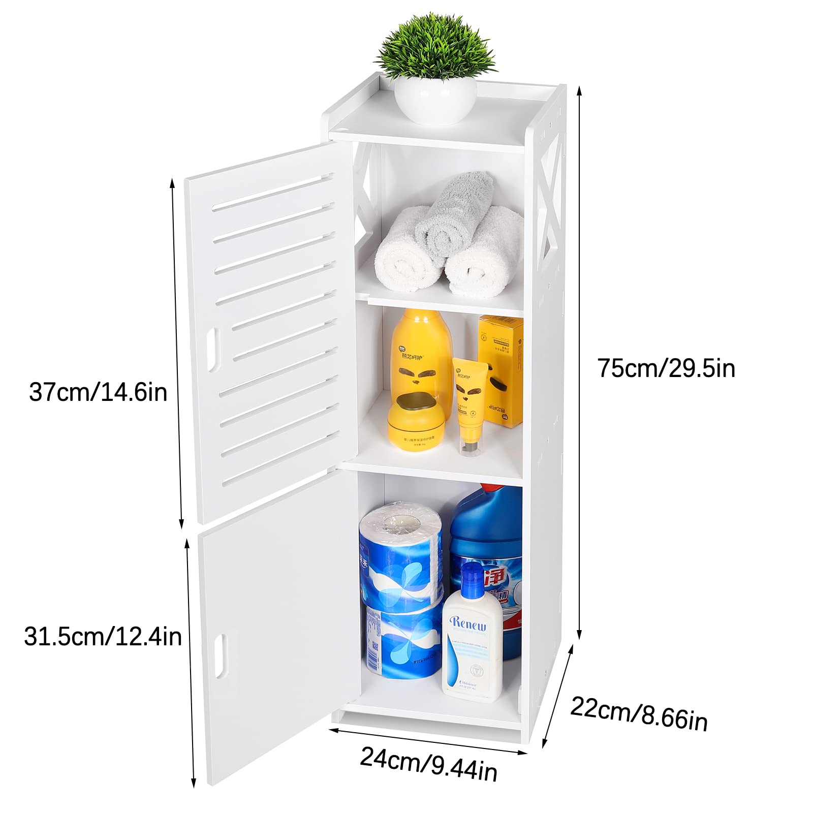 FACOKOLA 3-Tier Slim Bathroom Floor Cabinet | Waterproof Storage Unit