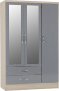Seconique Nevada 3 Door 2 Drawer Mirrored Wardrobe - Grey & Oak