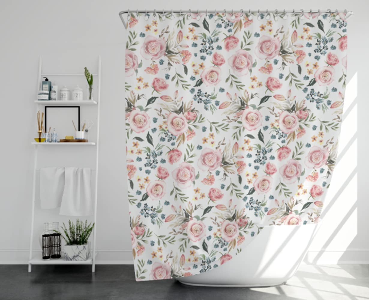 Floral Boho Fabric Shower Curtain – Watercolor Peony, 72x72