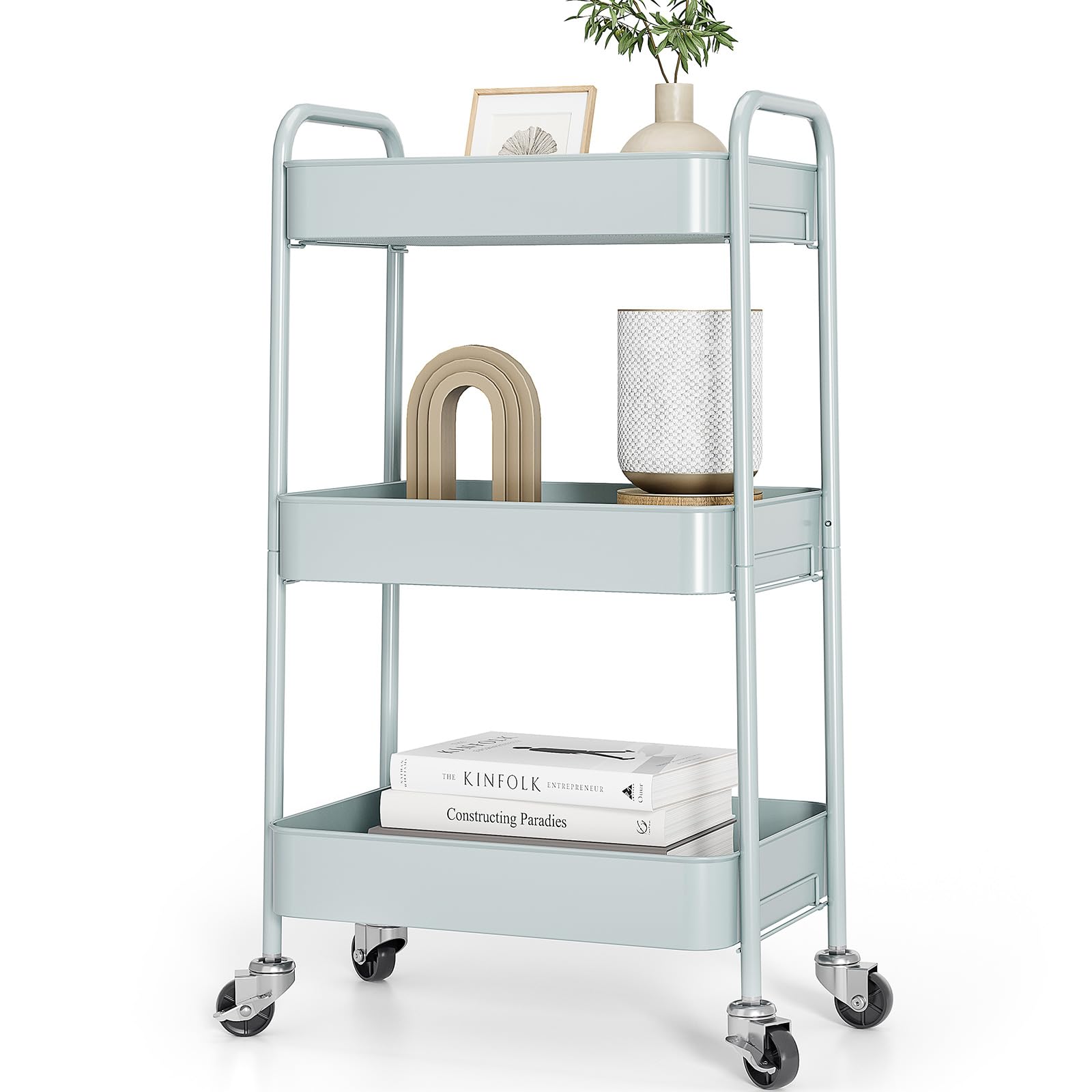 KINGRACK 3-Tier Metal Rolling Utility Cart – Heavy Duty Storage Trolley