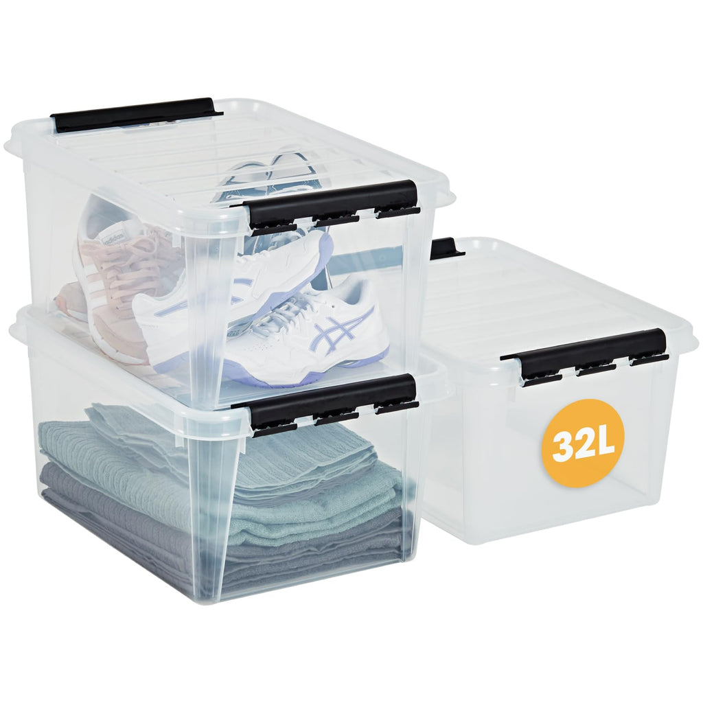 SmartStore 32L Clear Plastic Storage Boxes | 3 Pack Stackable Food Safe