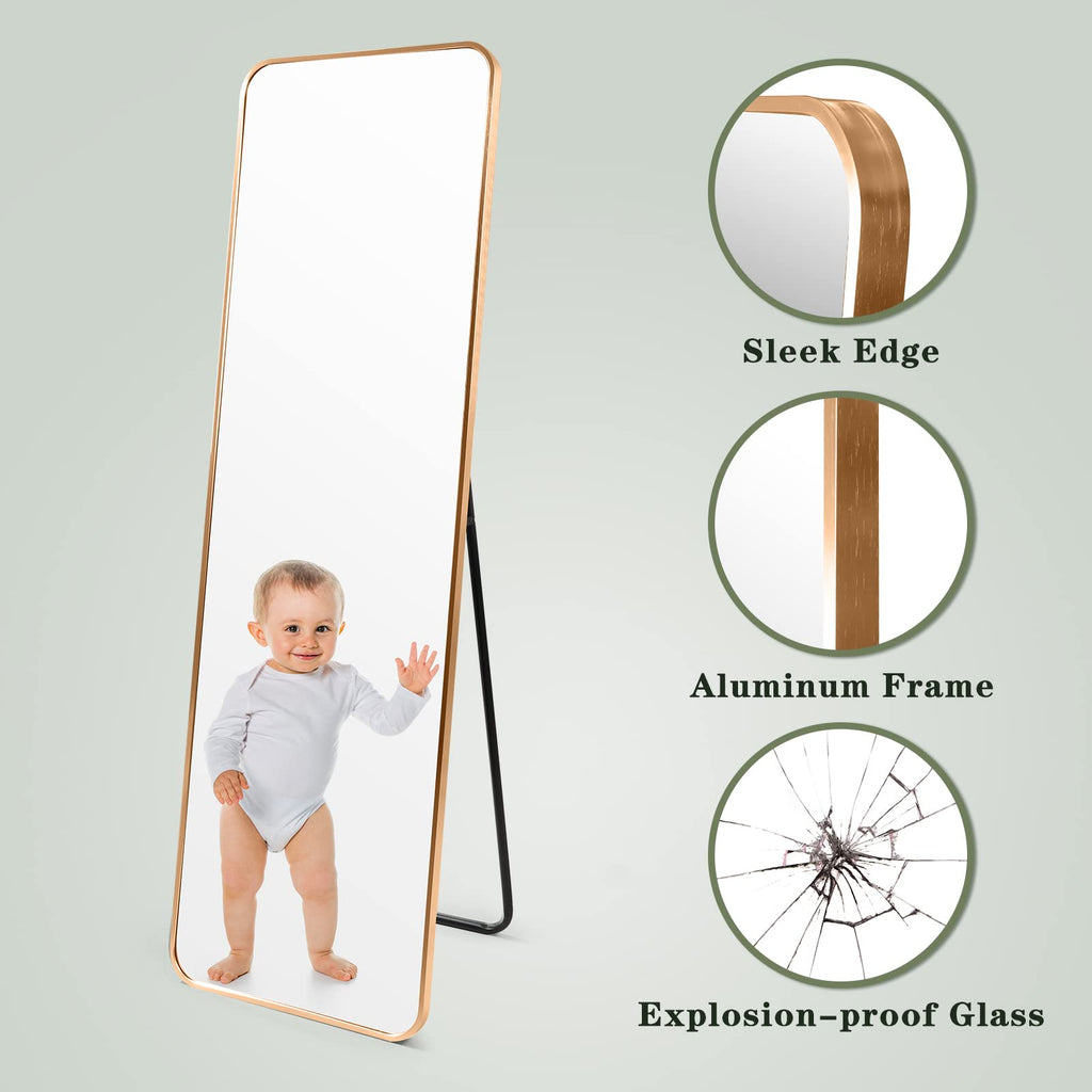 HORLIMER Full Length Standing Mirror | 60x18 Aluminum Frame Gold Mirror