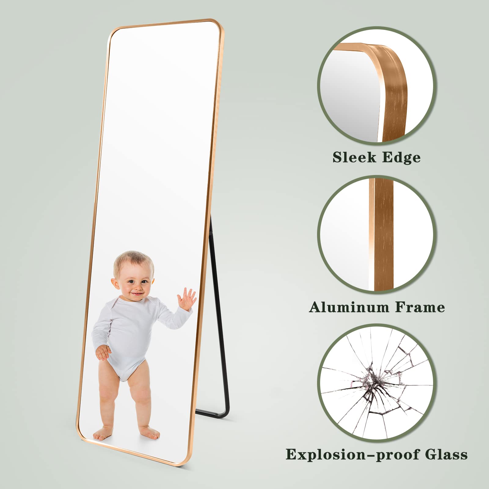HORLIMER Full Length Standing Mirror | 60x18 Aluminum Frame Gold Mirror