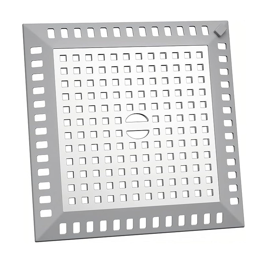 Shower Drain Cover Hair Catcher Square 12.3cm, 304 Stainless Steel Drain Protector with Silicone Edge, Prevents Clogged Drains - image 1