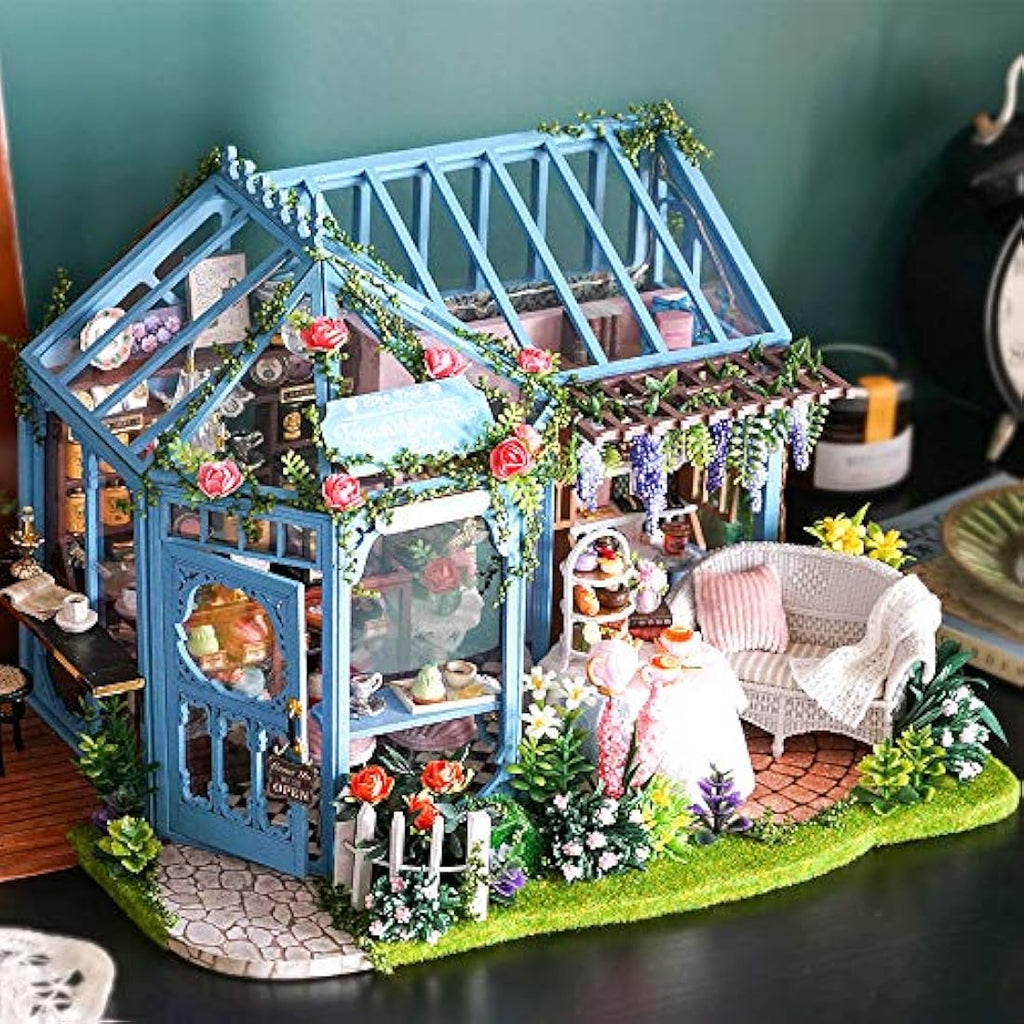 CUTEBEE DIY Wooden Dollhouse Kit | 1:24 Scale Rose Garden Tea House