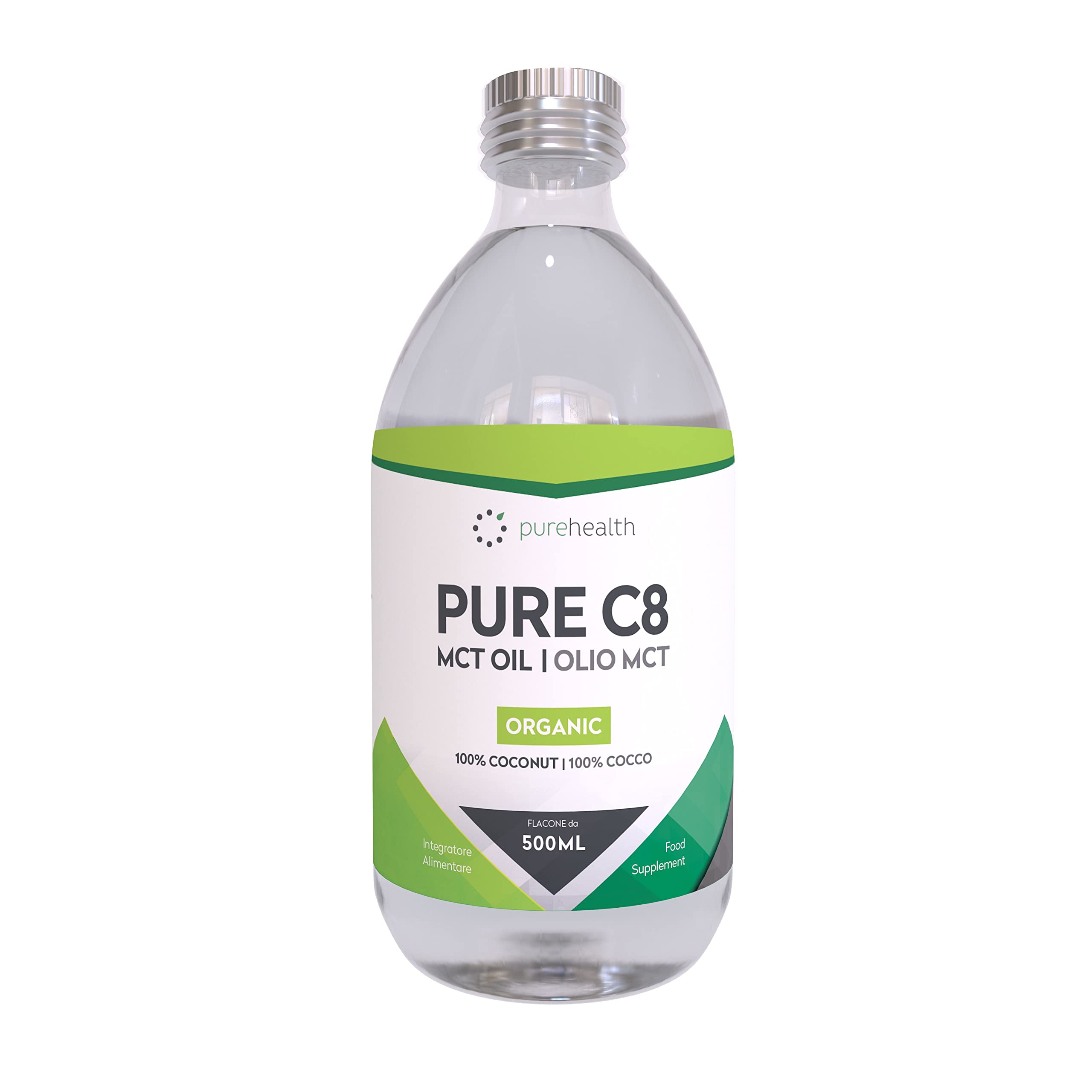 Organic C8 MCT Oil – 100% Coconut, 500ml Glass Bottle