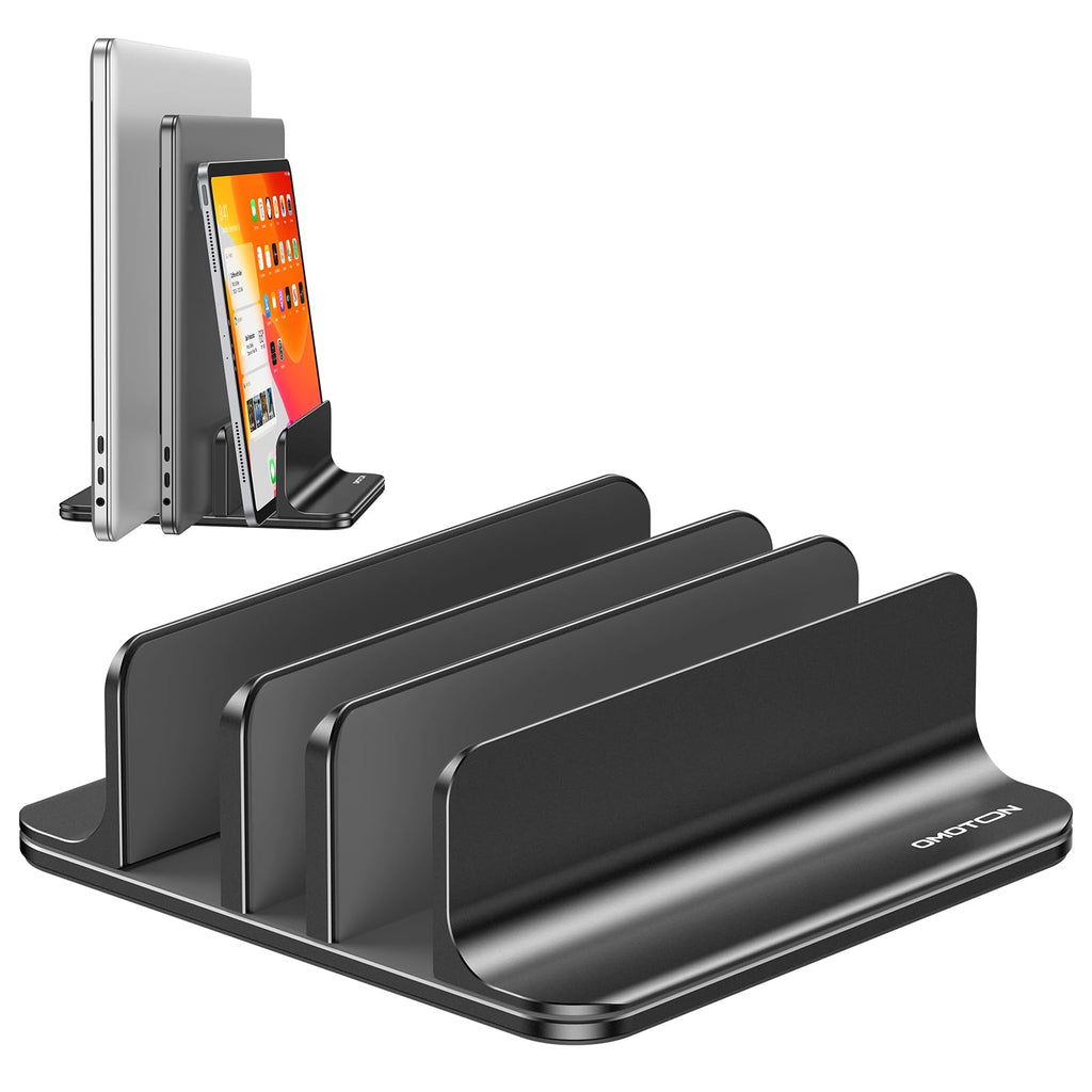 OMOTON Vertical Laptop Stand, Aluminium, Adjustable Dock Size, 3-Slot - image 1