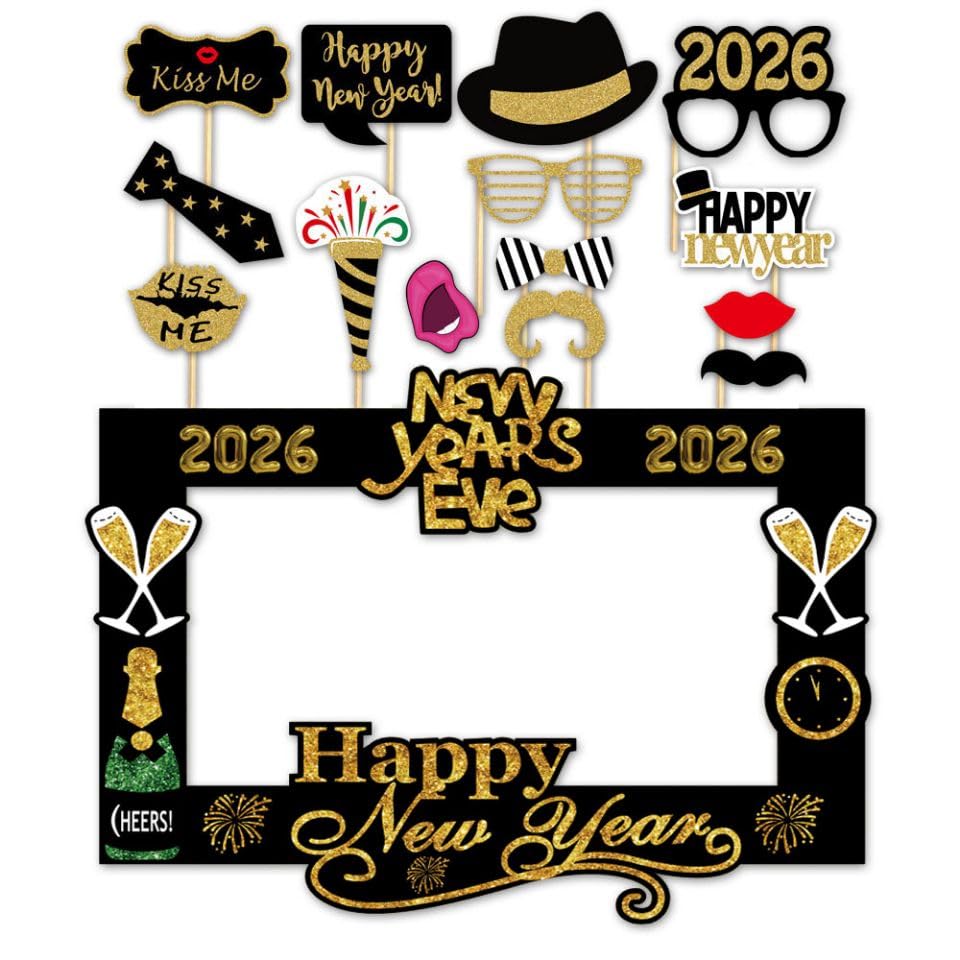 2026 New Year's Eve Photo Booth Props with Paper Frame