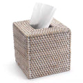 YANGQIHOME Rattan Tissue Box Cover – Square Wicker Holder, Whitewash
