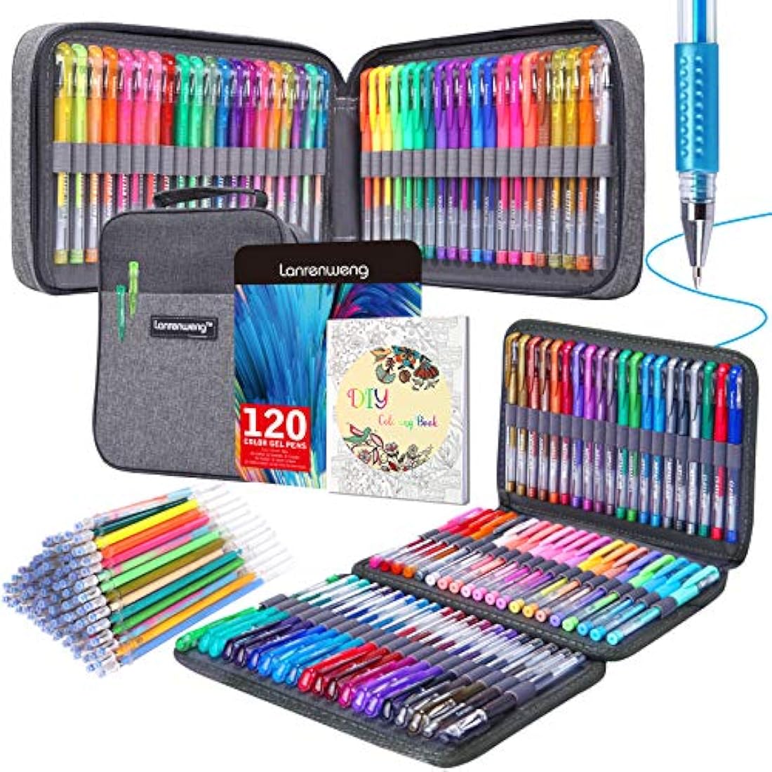 LANRENWENG 240 Pack Gel Pens Set - 120 Colors with Refills for Coloring