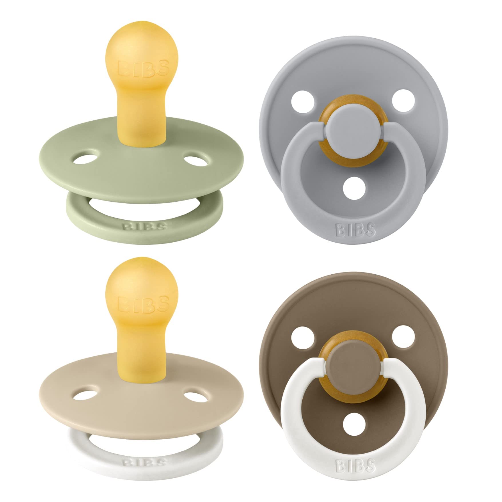 BIBS Colour Pacifiers 4-Pack | Natural Rubber Latex Soothers, 0-6 Months