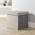 Folding Velvet Storage Ottoman – Grey Square Cube Box