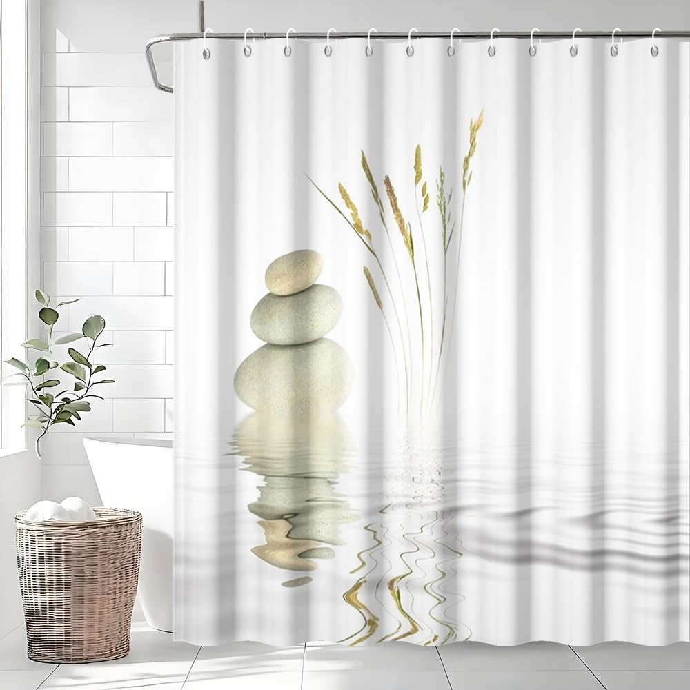 Uiiooazy Zen Spa Pebble Shower Curtain – Waterproof Mildew Proof Polyester