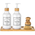 Jolof Store 4-Piece Kitchen Soap Dispenser Set with Bamboo Tray & Brush