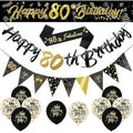 80th Birthday Decorations Kit - 14pc Gold & Black Party Set