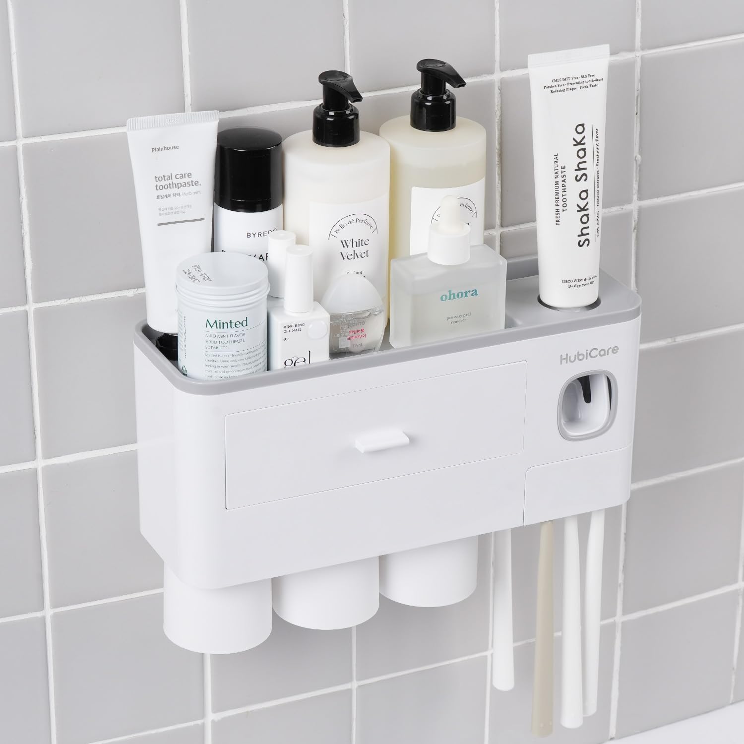 HubiCare Wall Mounted Toothbrush Holder with Automatic Toothpaste Dispenser