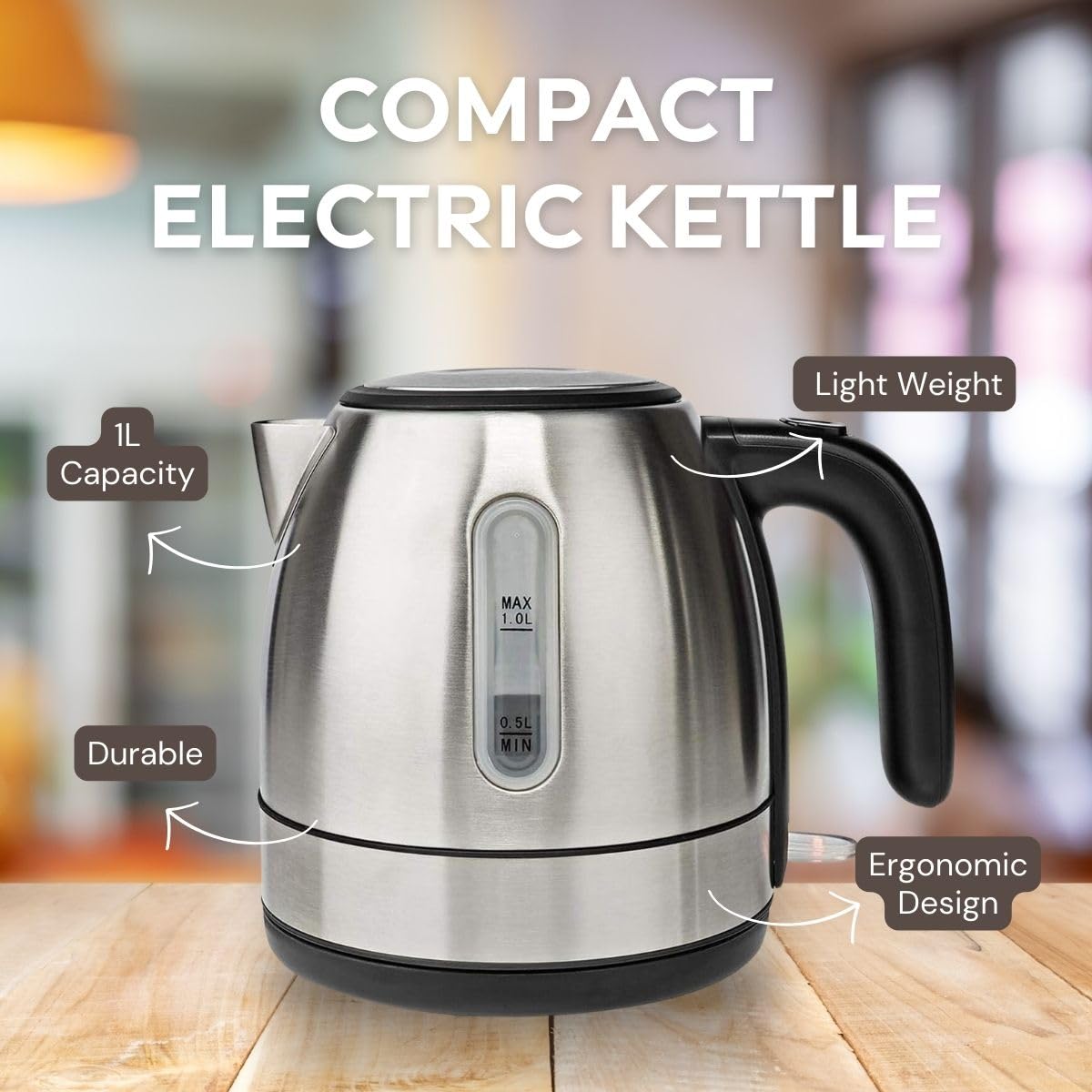 Ex-Pro Electric Kettle – 1.0L Stainless Steel Cordless Jug, 2150W
