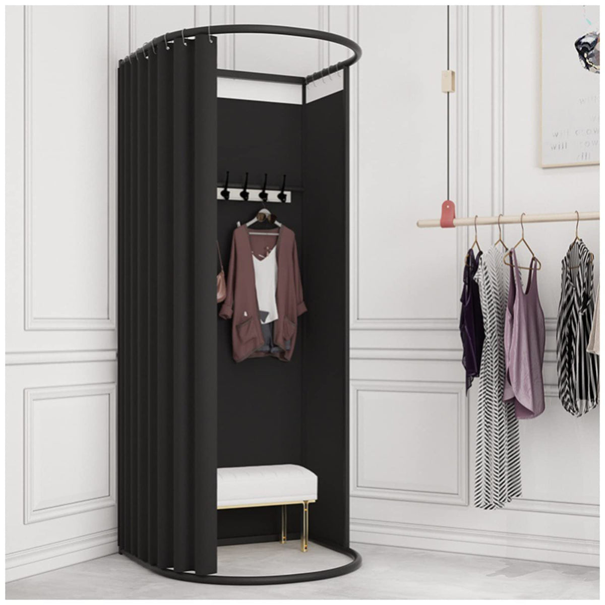 FWTXZTER Portable Changing Room, U-Shape Black Mobile Fitting Room - image 1