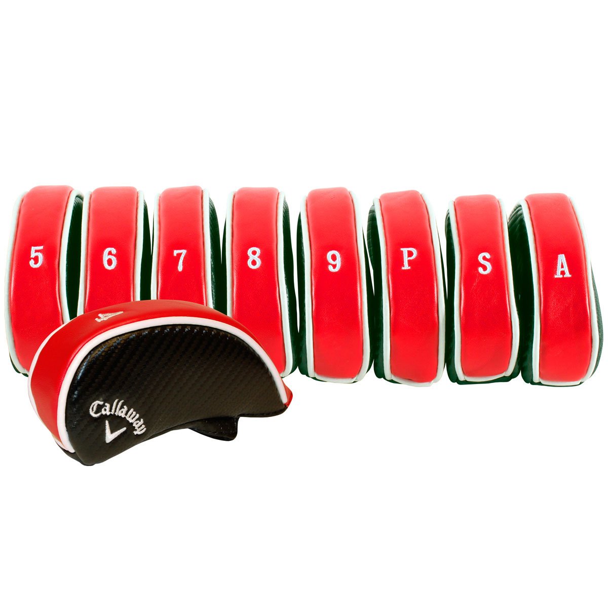 Callaway Deluxe Iron Covers - 9-Pack Synthetic Leather Golf Headcovers - Red