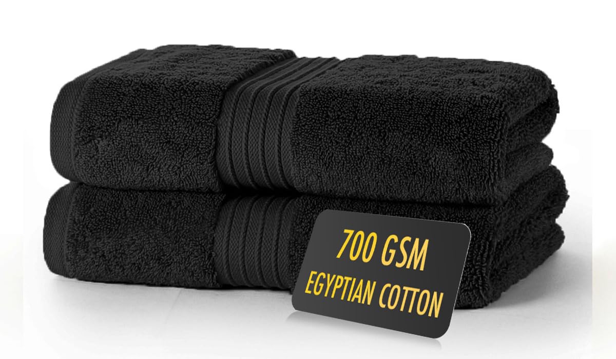 ALSAP Egyptian Cotton Hand Towels - 700 GSM Black Bathroom Set of 2