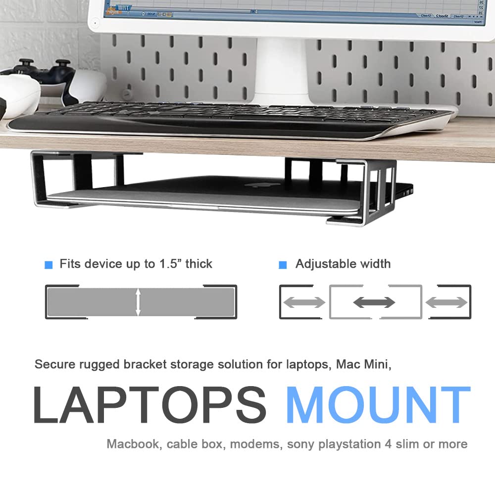 JEMACHE Under Desk Laptop Mount, Metal Under Table Desk Holder for Laptop, Mac Mini, MacBook, Keyboard with Anti-Scratch Silicone Silver - image 2