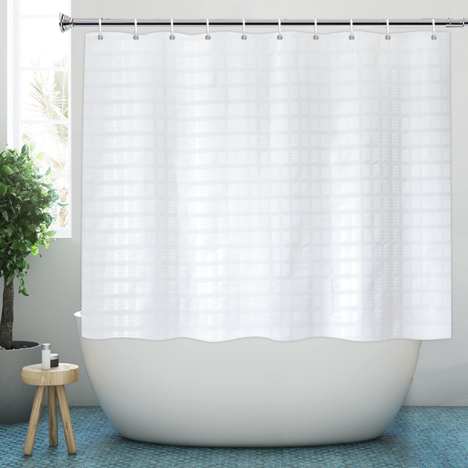Jolof Store White Jacquard Fabric Short Shower Curtain - 71 x 59 Inch