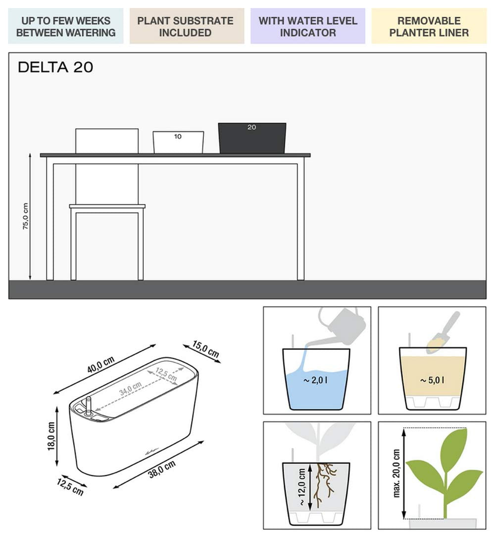 Lechuza Delta 20 Self-Watering Indoor Herb Planter - Shiny Taupe Plastic