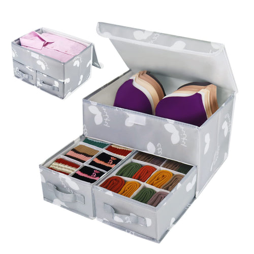 EASEVE Sock Underwear Drawer Organiser with Lid - Wardrobe Clothes Storage Boxes with Dividers, Foldable Fabric Closet Organizer for Bra, Sock, Shirt - image 1