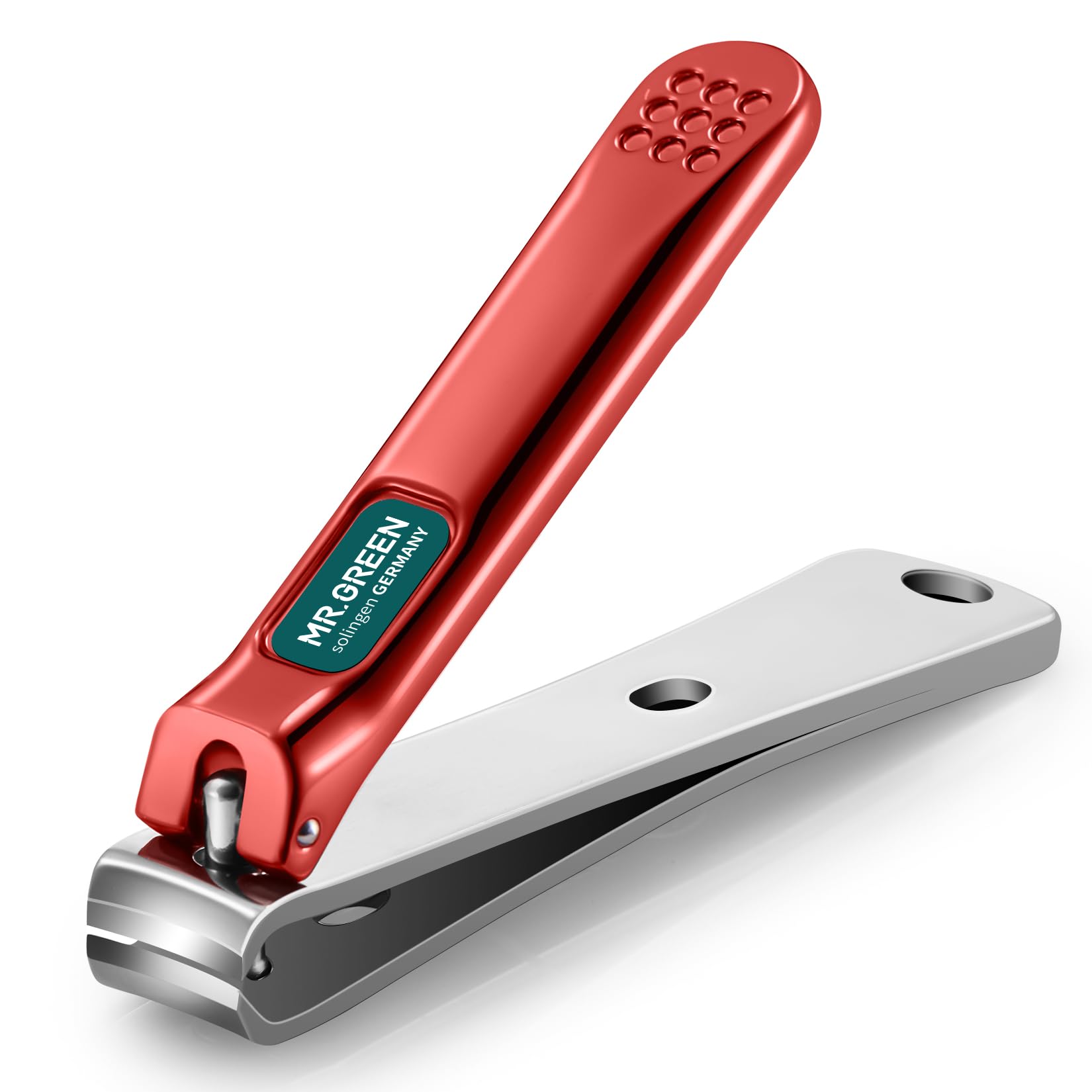 MR.GREEN Stainless Steel Nail Clippers – Curved Blade Manicure Tool (Red)