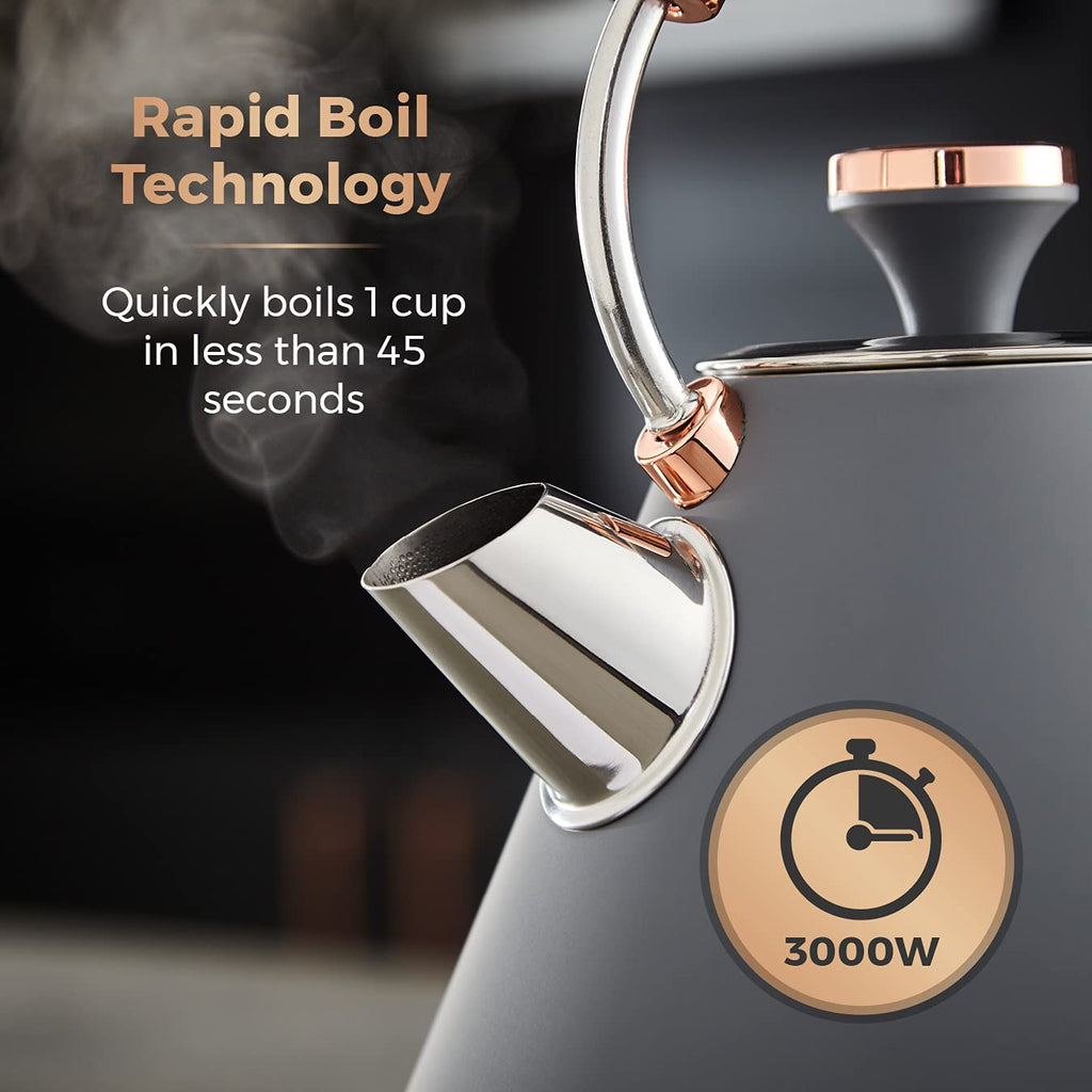 Tower Cavaletto Pyramid Kettle | 1.7L Rapid Boil 3000W | Grey & Rose Gold