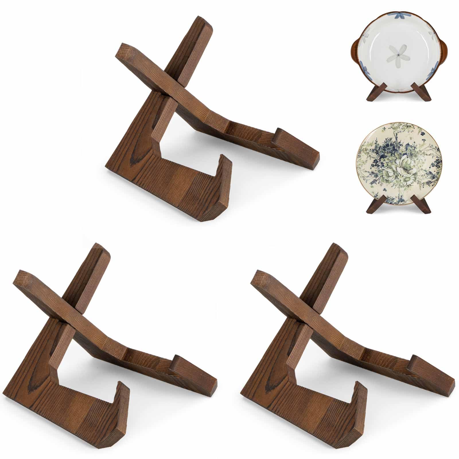 ANBOXIT Wooden Bowl Display Stands | 3-Pack 6.5 Inch Pine Plate Holders