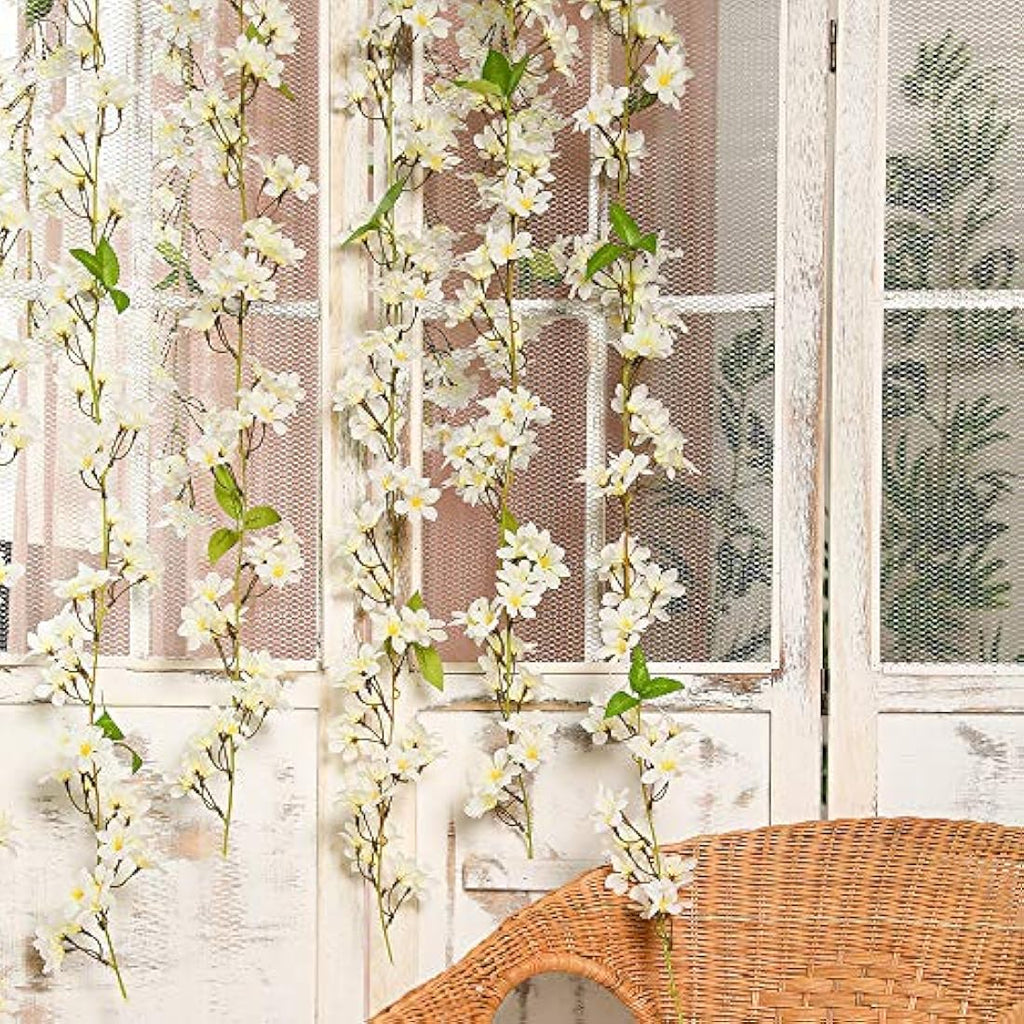 JUSTOYOU 2 Pcs Artificial Cherry Blossom Vine | 5.7FT Silk Sakura Garland