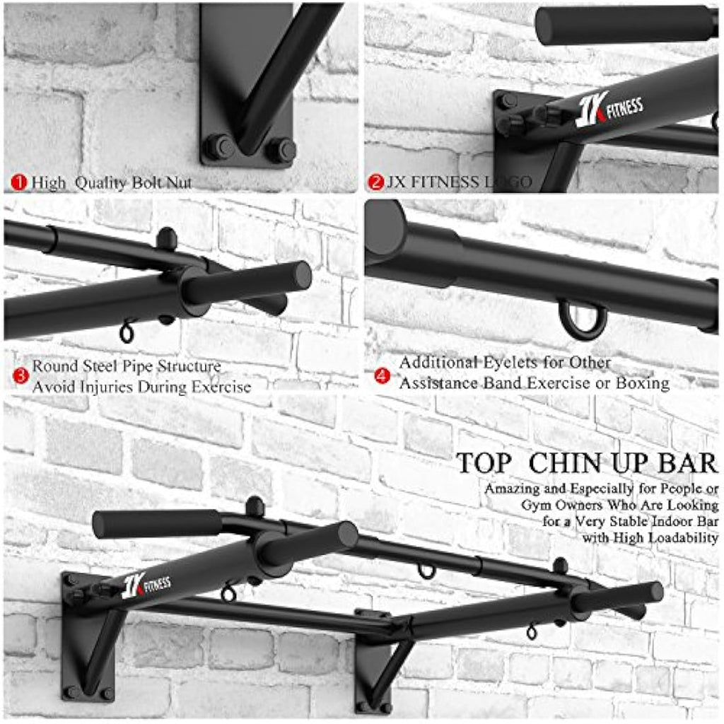 JX FITNESS Wall Mounted Pull Up Bar – Heavy Duty Steel Home Gym Bar