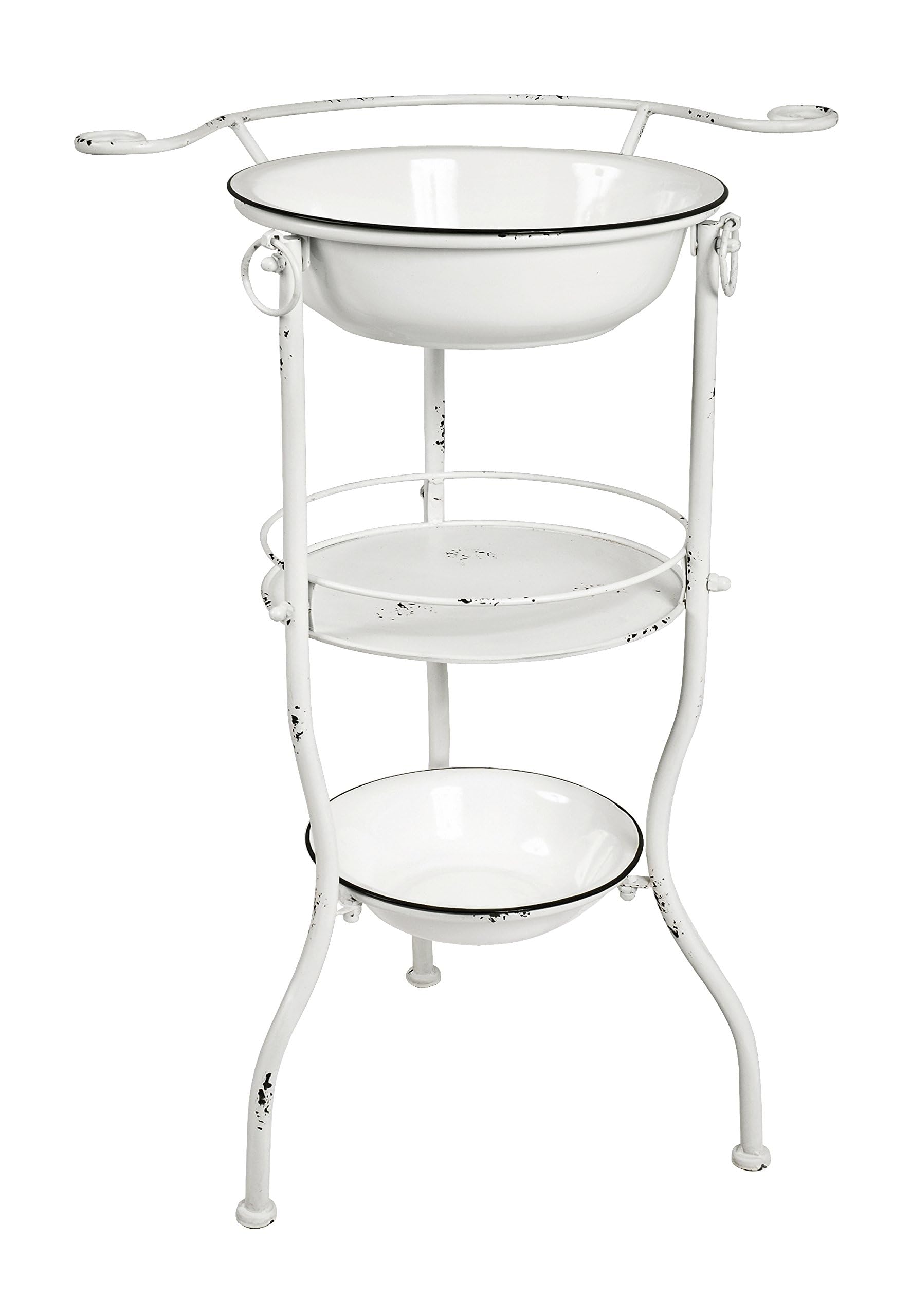 HAKU Möbel Industrial Metal Washstand – Antique White with 2 Bowls