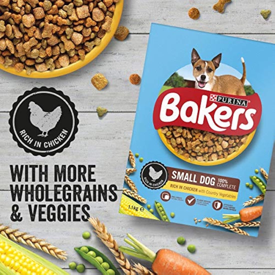 Bakers Small Dry Dog Food Chicken & Veg - 1.1kg (Pack of 4) Kibble