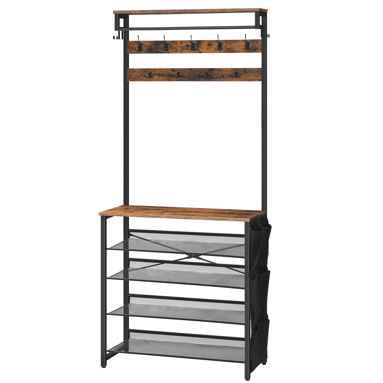 HOOBRO Hall Tree Coat Rack with Shoe Storage and Tiltable Mesh Shelves