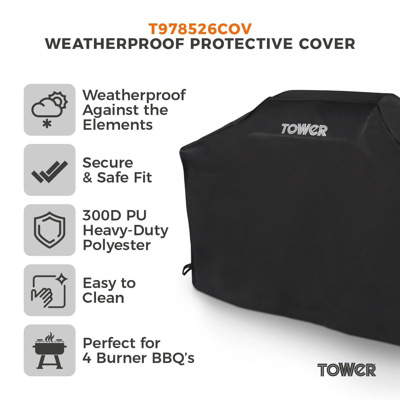 Tower Extra Large 4 Burner BBQ Cover – Heavy-Duty Waterproof Gas Grill Cover