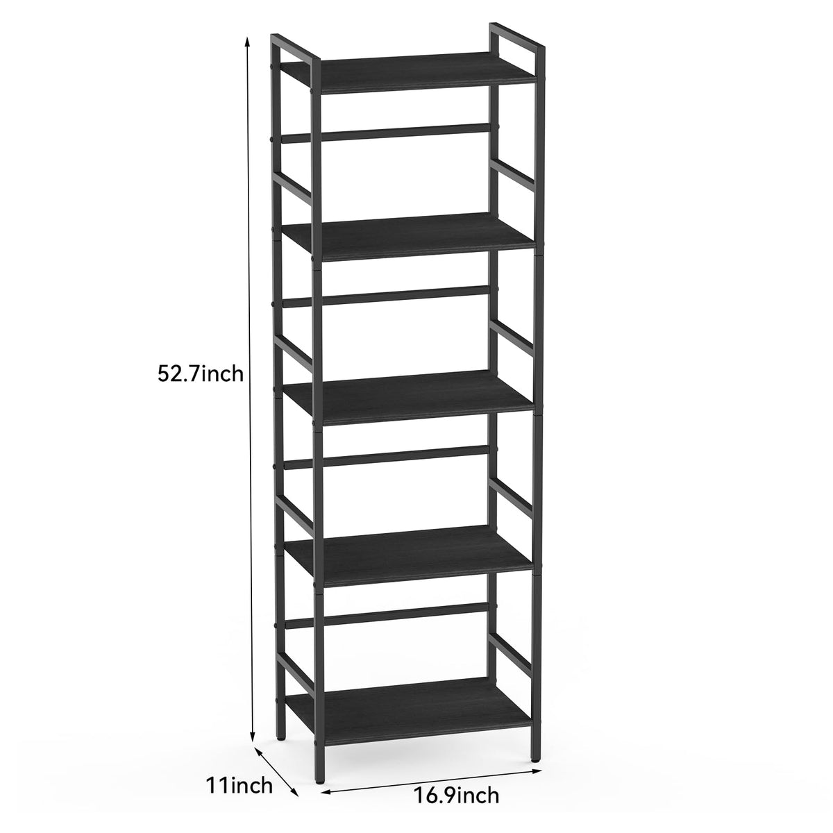 CADUKE 5 Tier Bookcase, Large Black Bookshelf with Open Storage - image 3