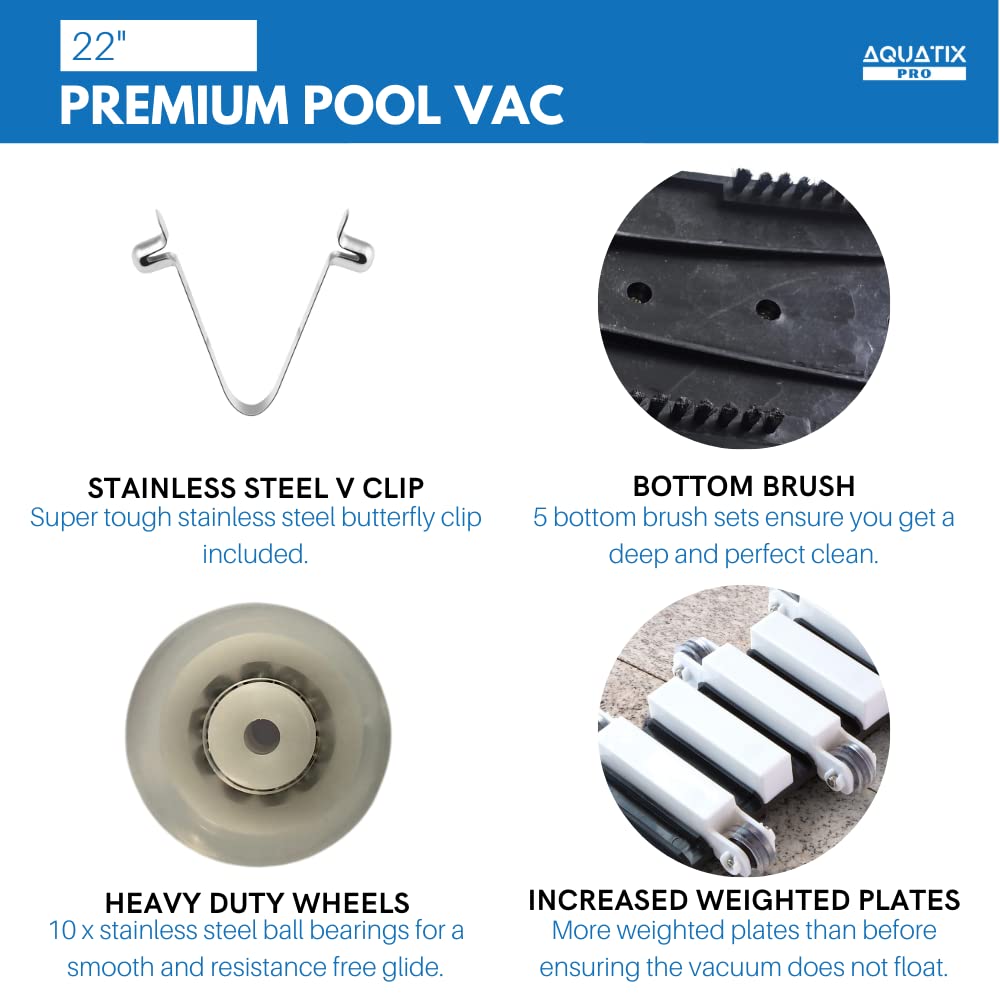 Aquatix Pro 22" Pool Vacuum Head | Weighted Commercial Grade Aluminum