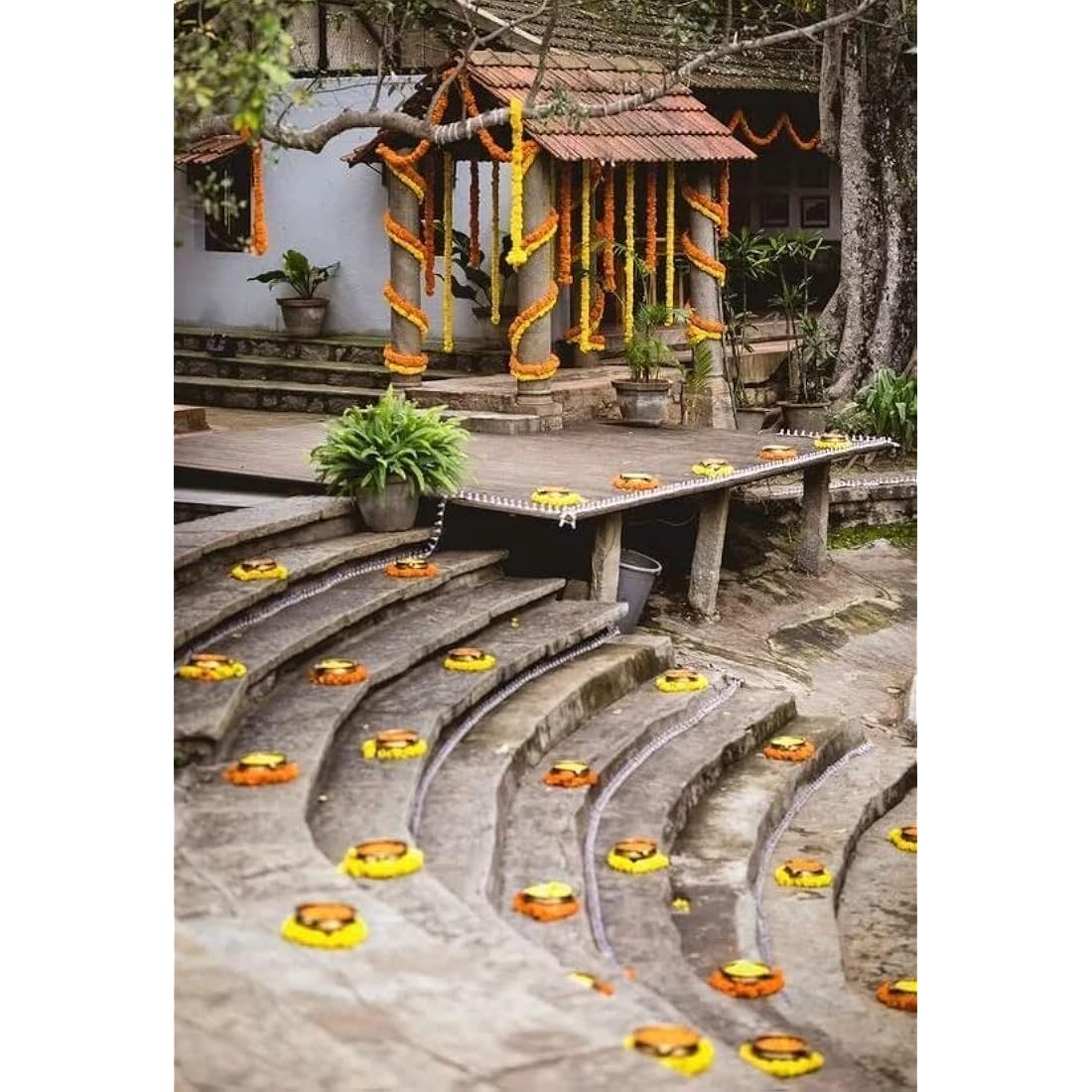 Decoration Craft 5ft Artificial Marigold Flower Garlands - 5 Pack Bulk Set