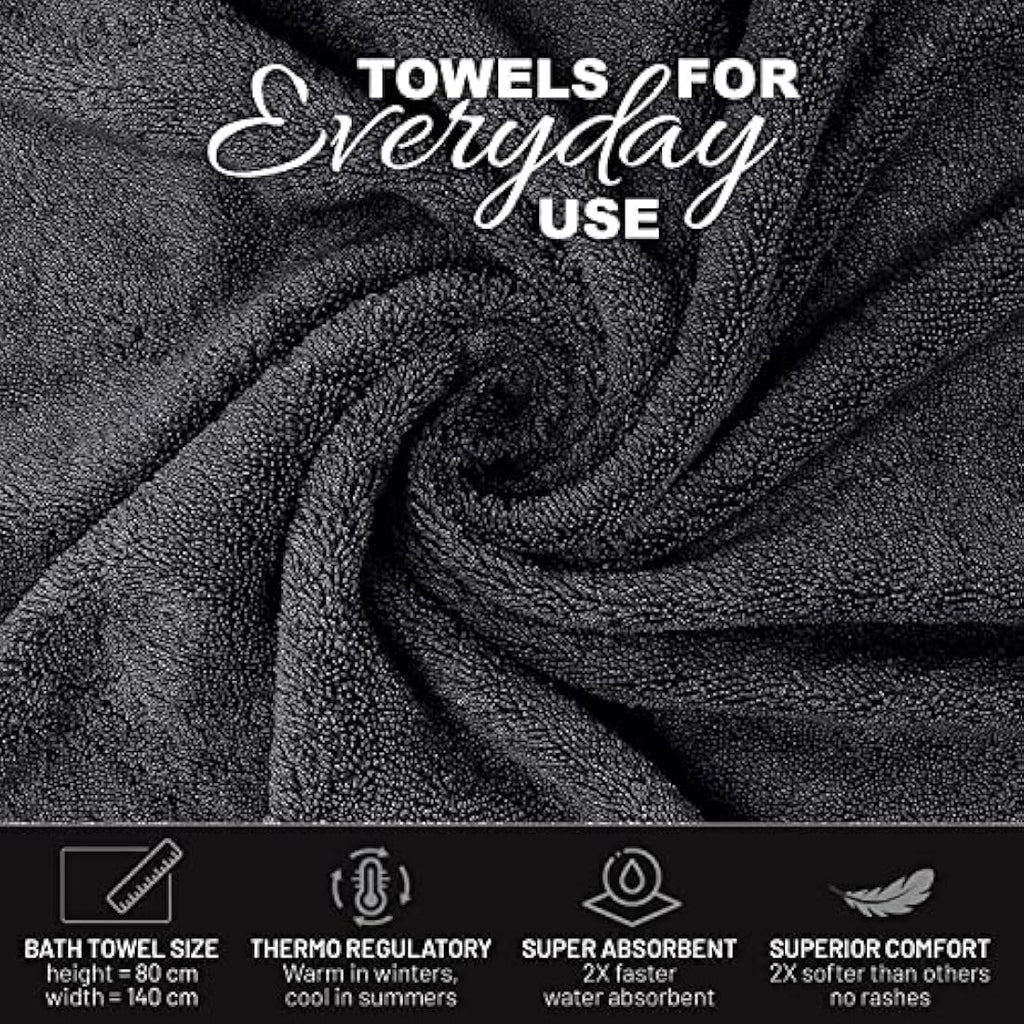 Egyptian Cotton Bath Towels - 4 Pack Soft Absorbent Black