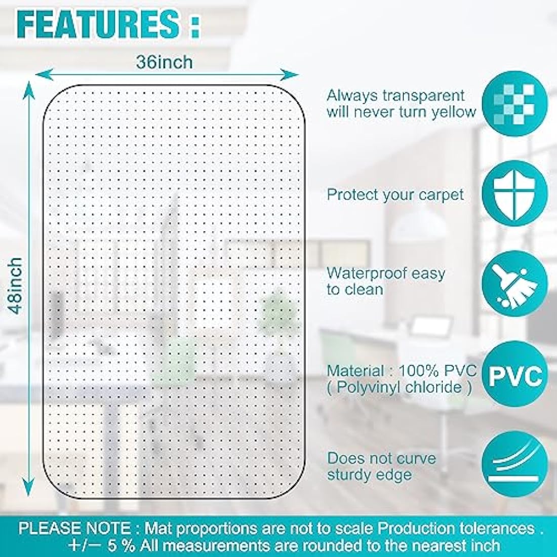 BesWin Office Chair Mat for Low Pile Carpet | 90x120cm Clear PVC Protector