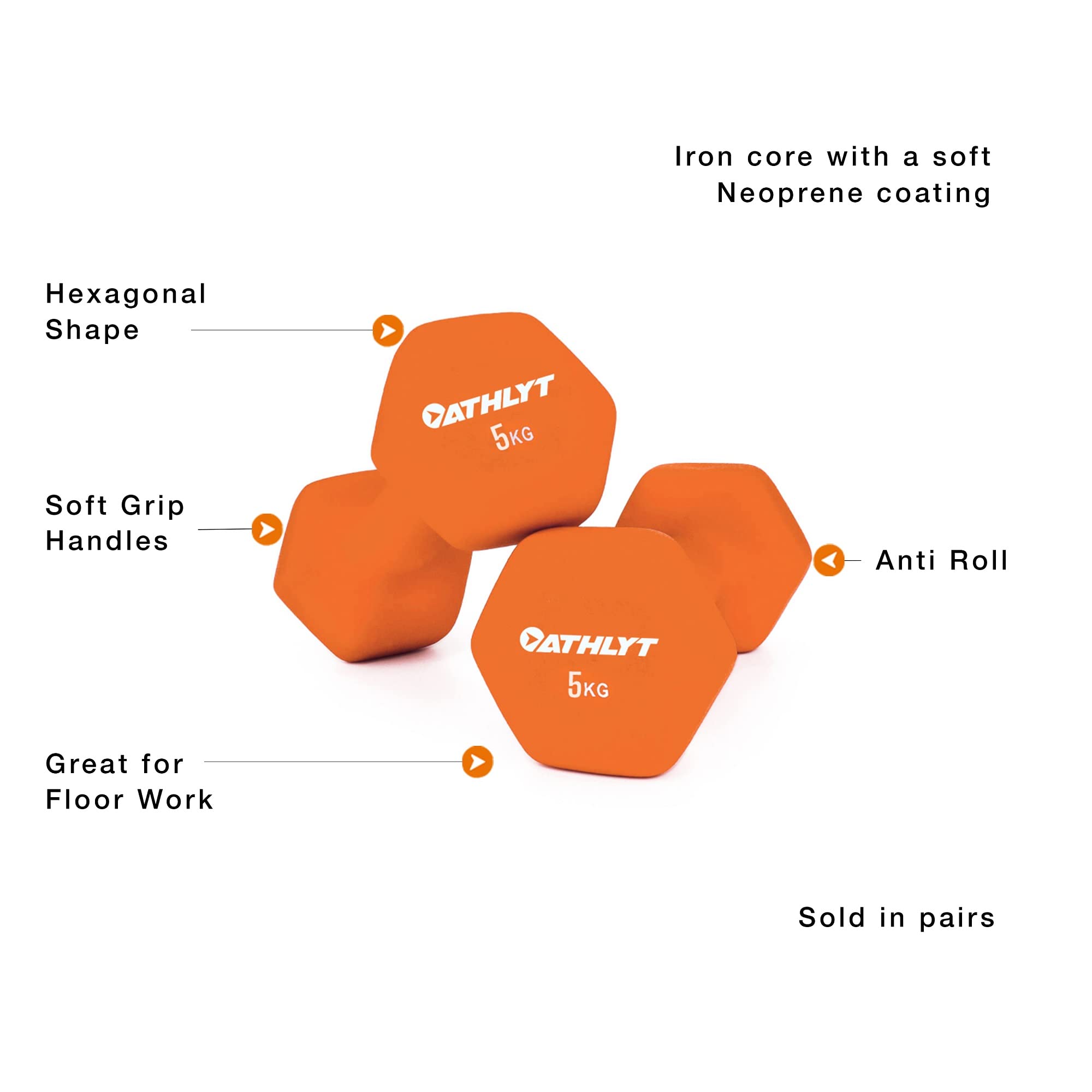 Athlyt Neoprene Dumbbells – 2 x 8kg Hex Weights for Home Gym Training