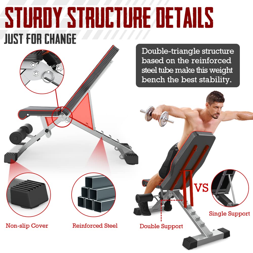 YOLEO Adjustable Weight Bench – 660LB Foldable Incline Decline Gym Bench