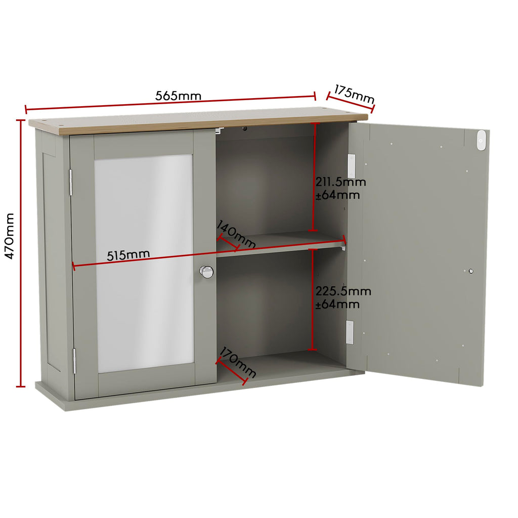 Bath Vida Priano Mirrored Bathroom Cabinet - Grey & Oak Wall Cupboard