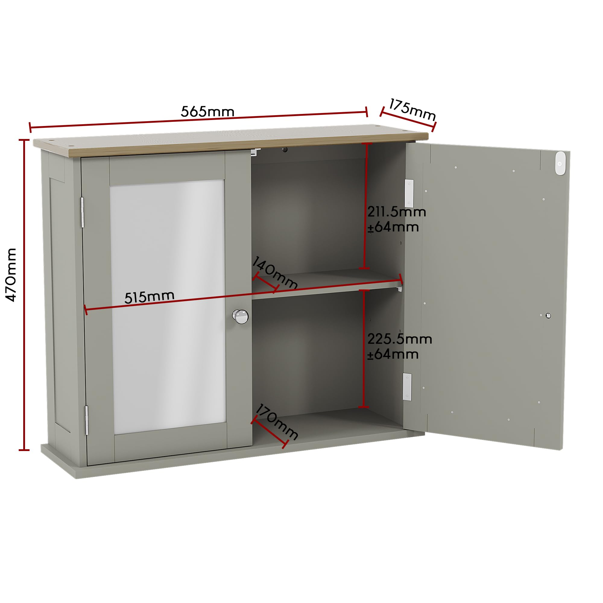Bath Vida Priano Mirrored Bathroom Cabinet - Grey & Oak Wall Cupboard