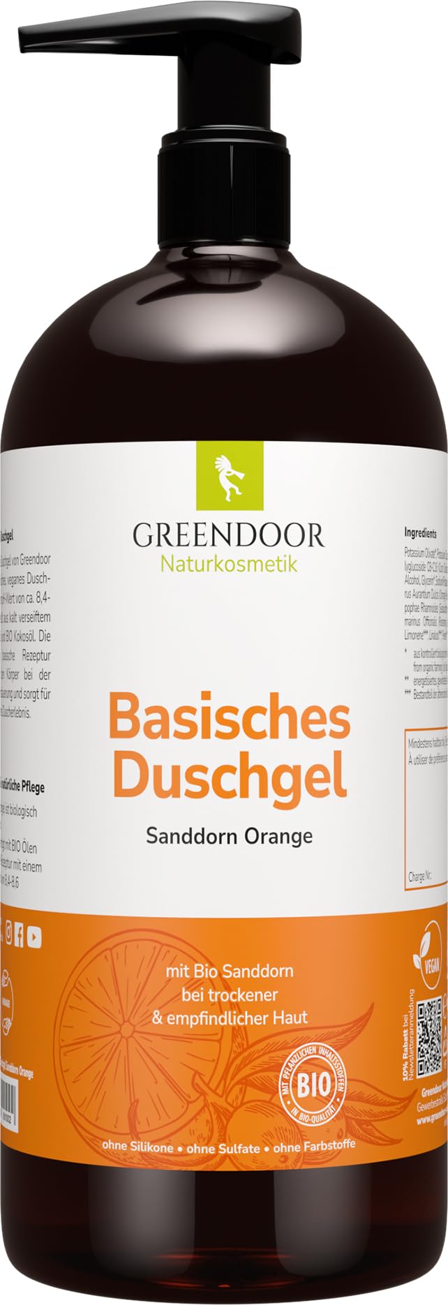 Greendoor Alkaline Shower Gel Sea Buckthorn-Orange – 500ml Natural