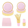 PHUNAT 125-Piece Pink and Gold Floral Party Tableware Set for 25 Guests