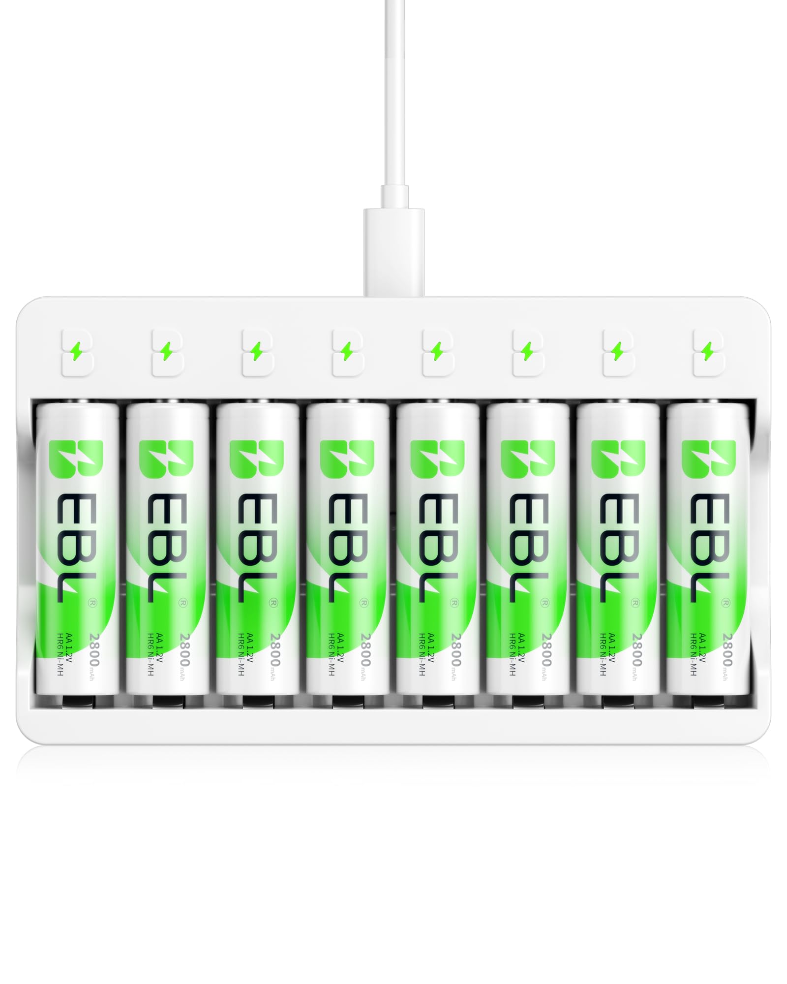 EBL AA Rechargeable Batteries (8-Pack) with 8-Slot Fast LED Charger